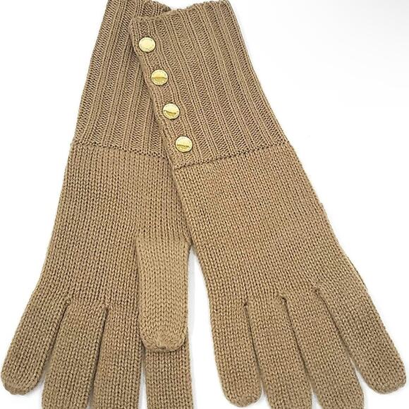 Michael Kors Women's Button Gloves, Gold/Camel NWT - Picture 1 of 4